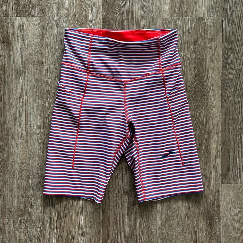 Brooks Method 8" Short Tights Red White & Blue Striped Size XS High Rise‎